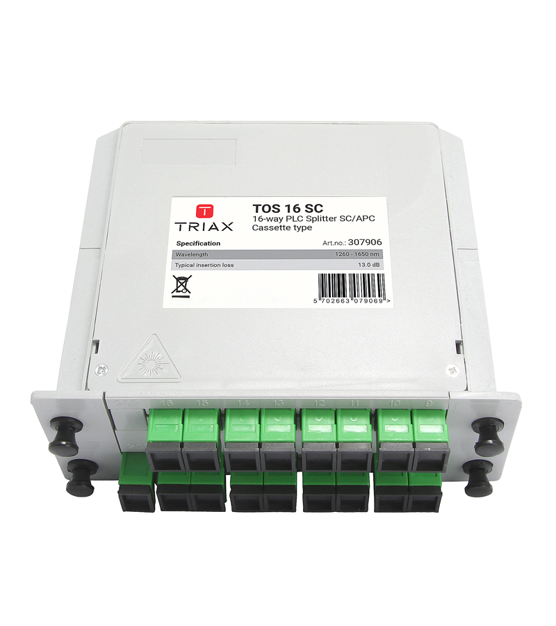 TRIAX 307906 TOS 16 SC, Optical 1:16 16 Way PLC Splitter SC/APC, 2U Modular Cassette Insertion Loss -13.5dBm