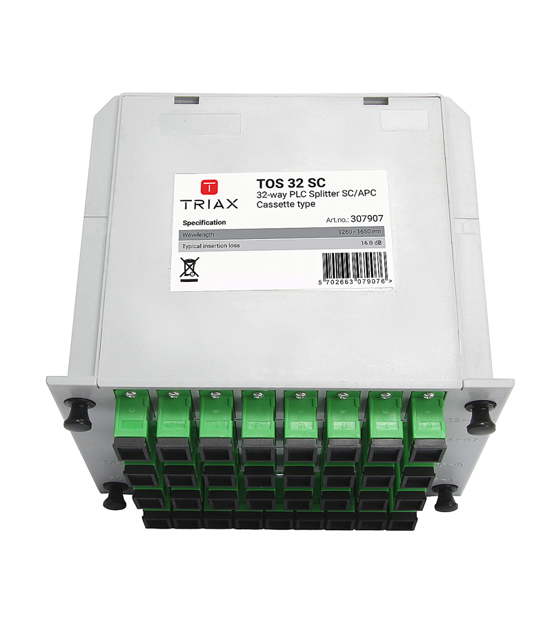 TRIAX 307907 TOS 32 SC, Optical 1:32 32 Way PLC Splitter SC/APC, 4U Modular Cassette Insertion Loss -17dBm