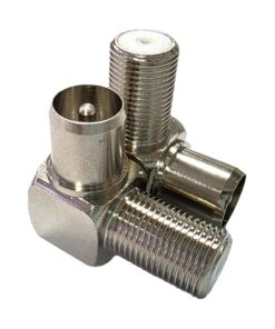 Coaxial Adaptor: F-Type Socket (Female) to Right Angle PAL Plug (Male)