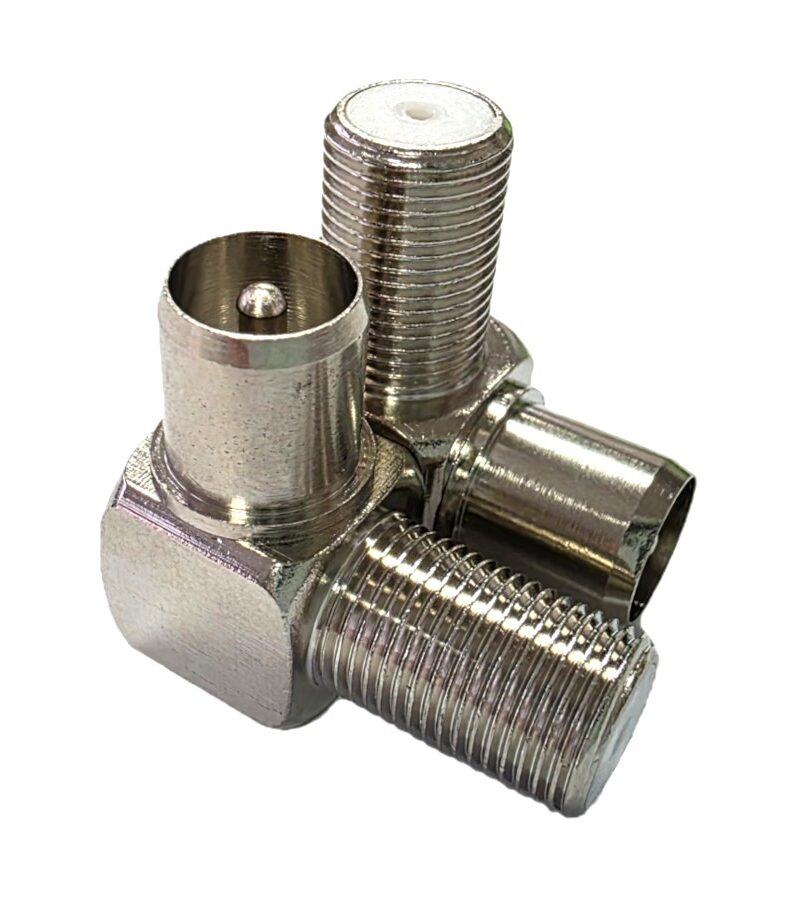 Coaxial Adaptor: F-Type Socket (Female) to Right Angle PAL Plug (Male)