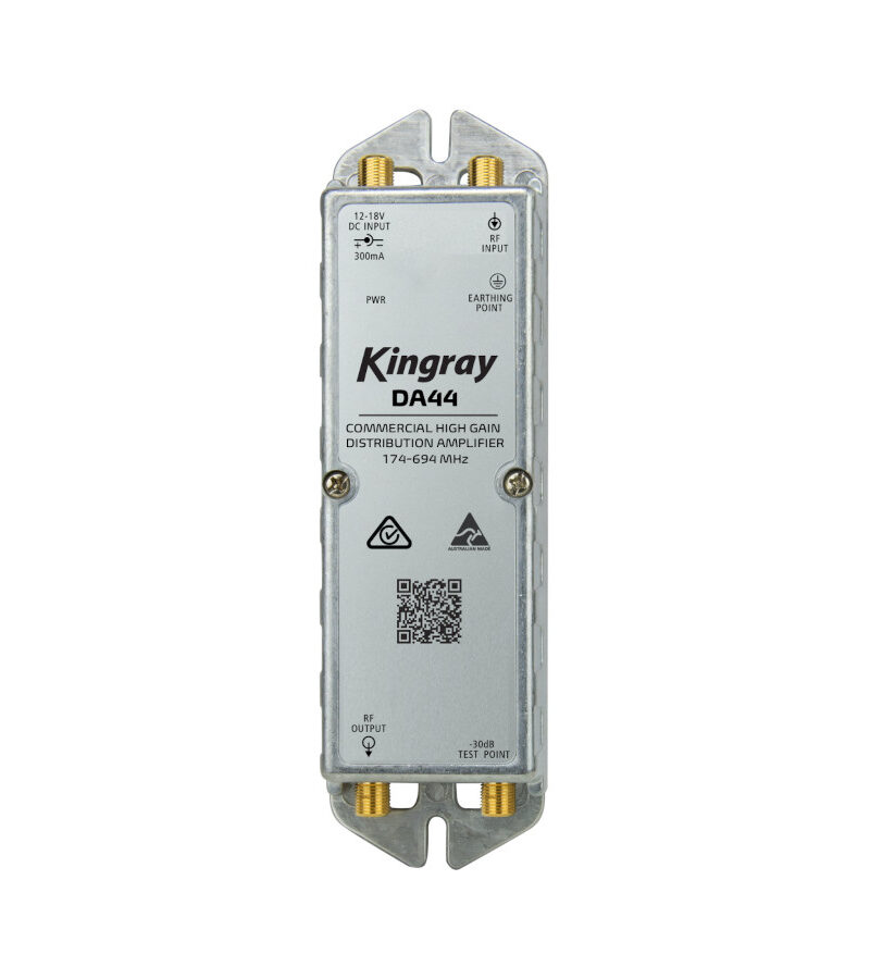 Kingray DA44 Distribution Amplifier - Single Input, 174~694MHz 44dB Gain, local or remotely powered