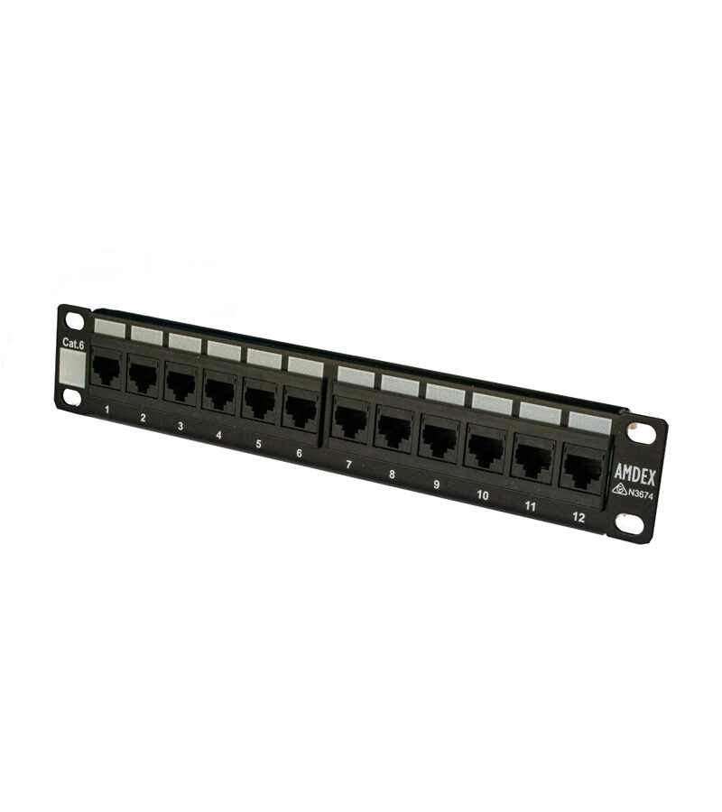 AMDEX Patch Panel 12 Port CAT6 1RU suit SOHO 10" Rack/Cabinet