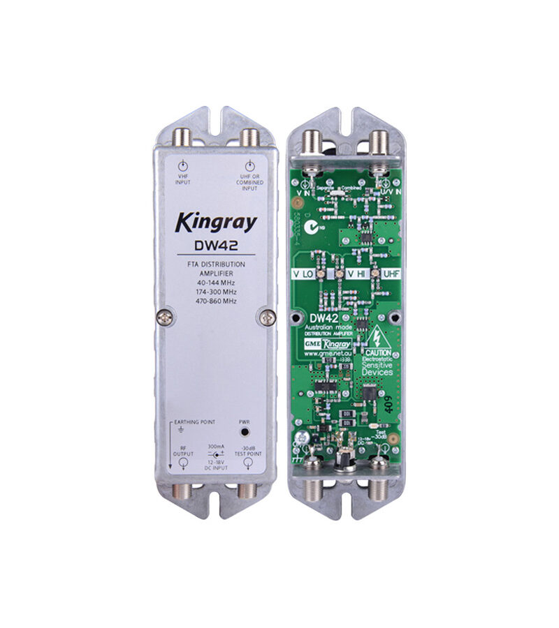 Kingray DW42 Distribution Amplifier, 40dB Gain, 1or2 IN 44-230/520-860MHz