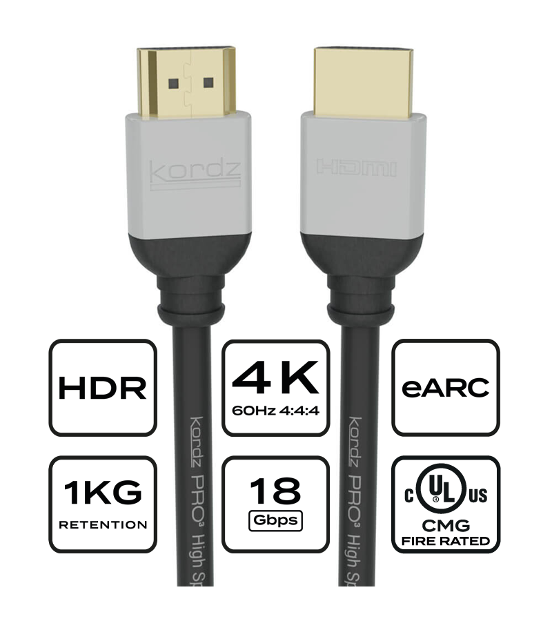 KORDZ K26016 PRO3 Series - 18Gbps 4K Professional HDMI Cable - 0.5M - 9.0M