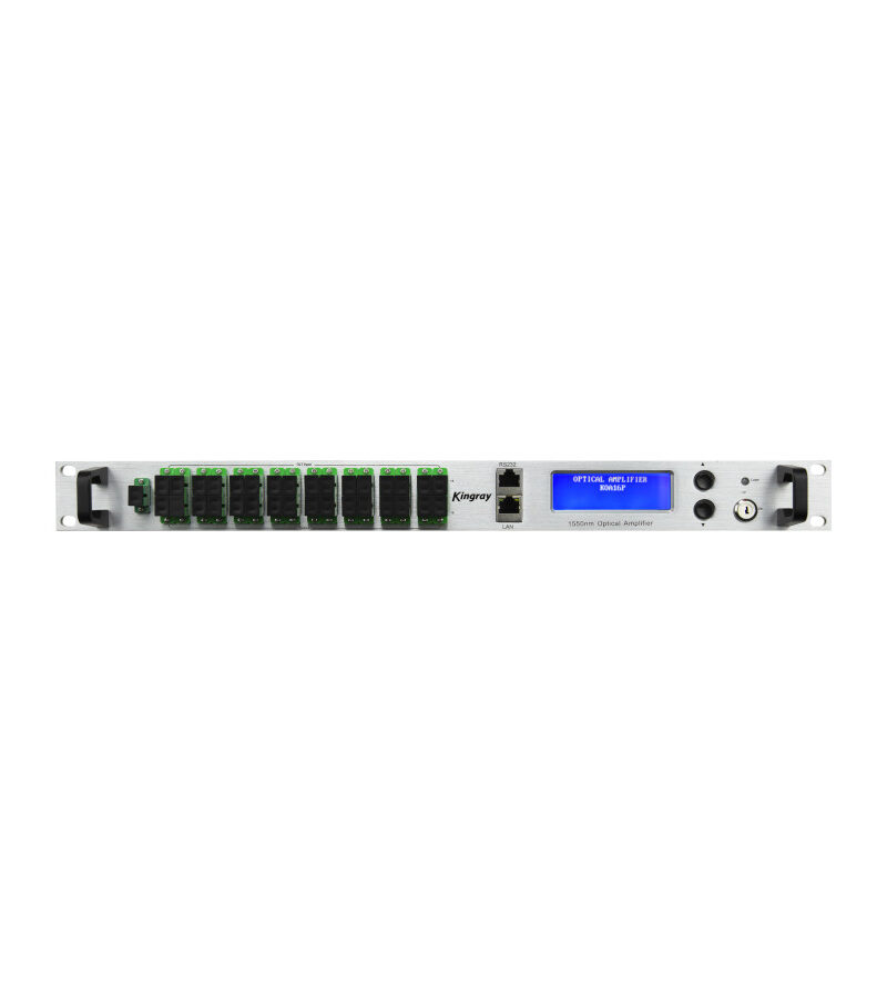 Kingray KOA16PX-15 EDFA Optical Fibre Amplifier: 16 Port 1550nm +15.5dBm with built in CWDM OLT Pass Wavelength: 1270/1310/1490/1577nm (GPON & XGS-PON), Dual PSU, 19”1RU