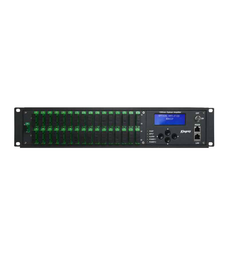 Kingray KOA32PX-15 EDFA Optical Fibre Amplifier: 32 Port 1550nm +15.5dBm with built in CWDM OLT Pass Wavelength: 1270/1310/1490/1577nm (GPON & XGS-PON), Dual PSU, 19”2RU