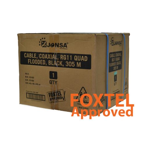 RG-11 QUAD Shield Coaxial Cable FLOODED (Black) Drum 305M "FoxApp. F30060"