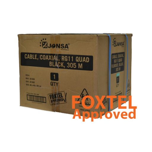 RG-11 QUAD Shield Coaxial Cable (Black) W/Drum 305M - "Foxtel Approved F10175"