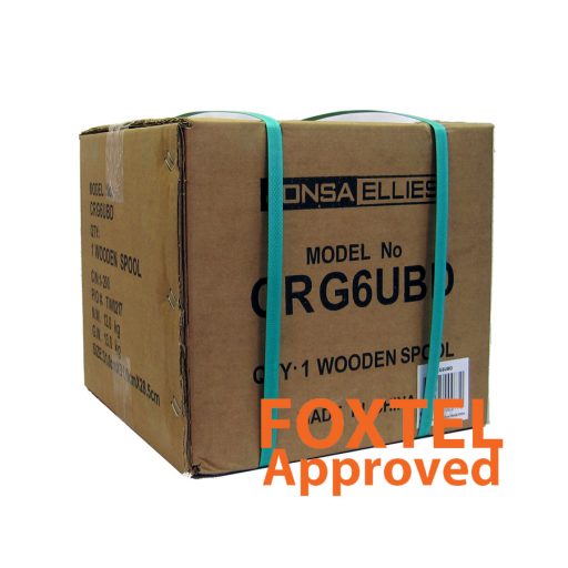 Coaxial Cable Rg-6 QUAD Shield (Black) - Wooden Drum 305M - "Foxtel App. F10129"