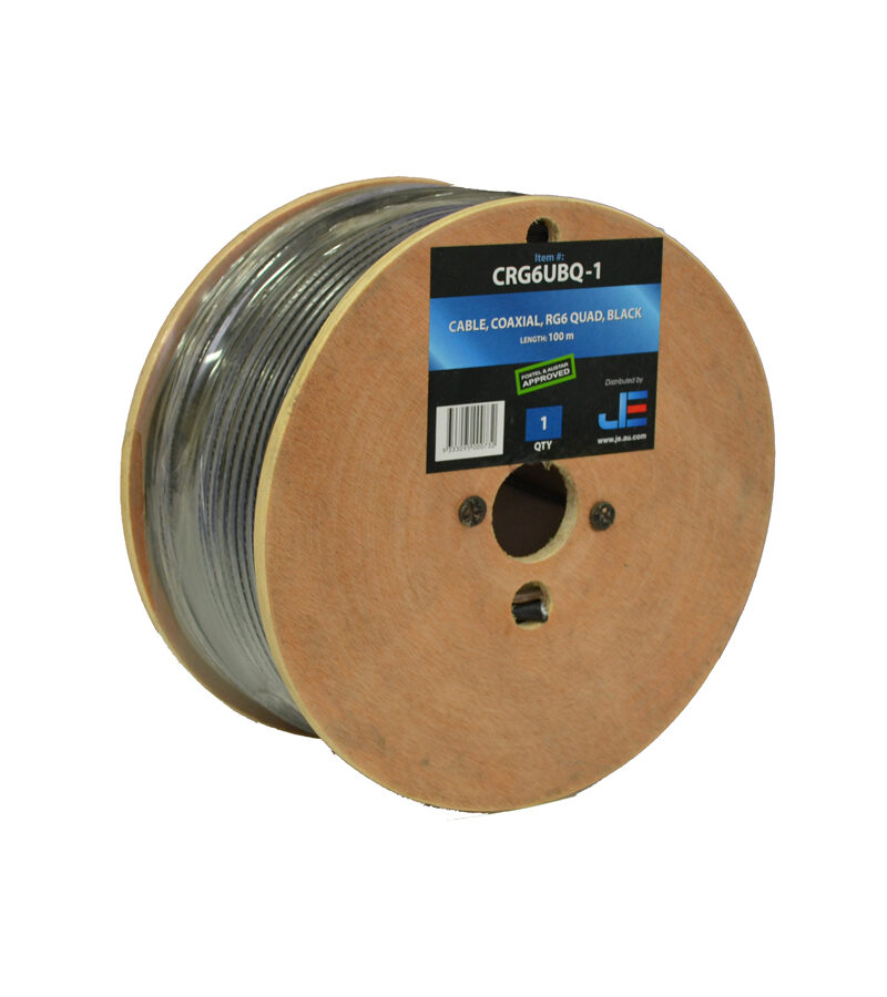 Coaxial Cable Rg-6 QUAD Shield (Black) - Wooden Drum 100M - "Foxtel App. F10129"