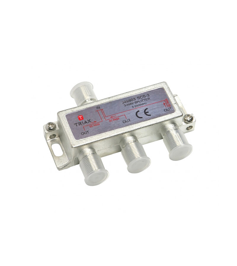 Triax SCS 3 Silver Series TV and Satellite 2.4GHz Splitter: 3 Way 5-2400MHz, DC/AC Power Pass