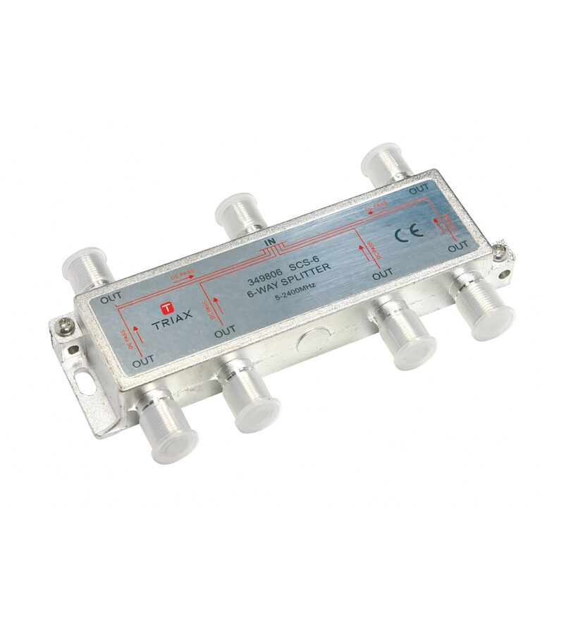Triax SCS 6 Silver Series TV and Satellite 2.4GHz Splitter: 6 Way 5-2400MHz, DC/AC Power Pass