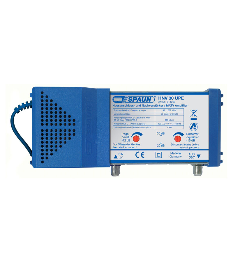Spaun HNV30UPE Distribution Amplifier, Terrestrial, Selectable 20 or 30dB Gain