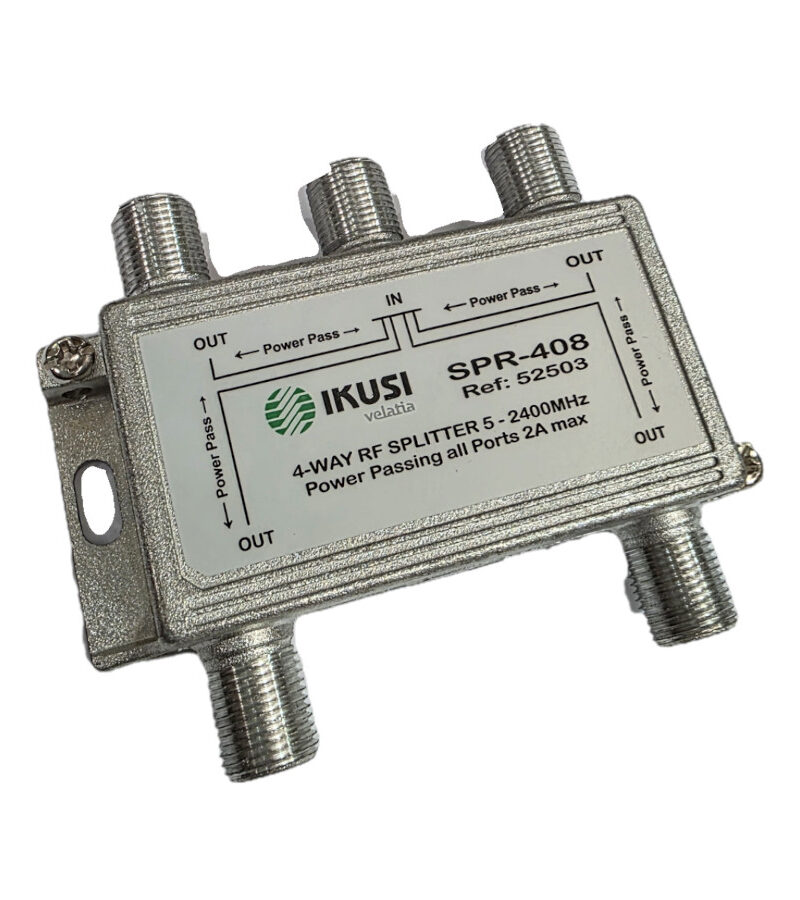 IKUSI 52503 SPR-408 4-Way 5-2400MHz F-type Splitters Power Pass Bi-Directional IN>OUT & OUT>IN