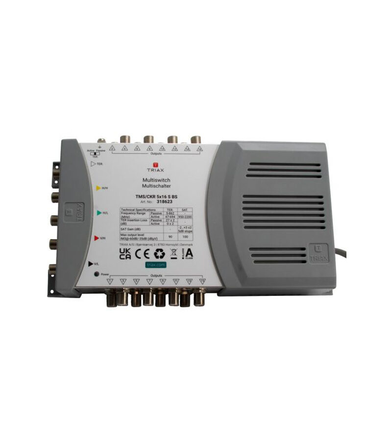 TRIAX 318604 TMS0516 5S Series Standalone 5 Wire – 16 Outlet Multi-Switch, Mains Pwd