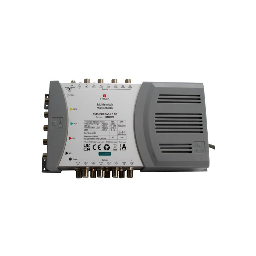 TRIAX 318604 TMS0516 5S Series Standalone 5 Wire – 16 Outlet Multi-Switch, Mains Pwd