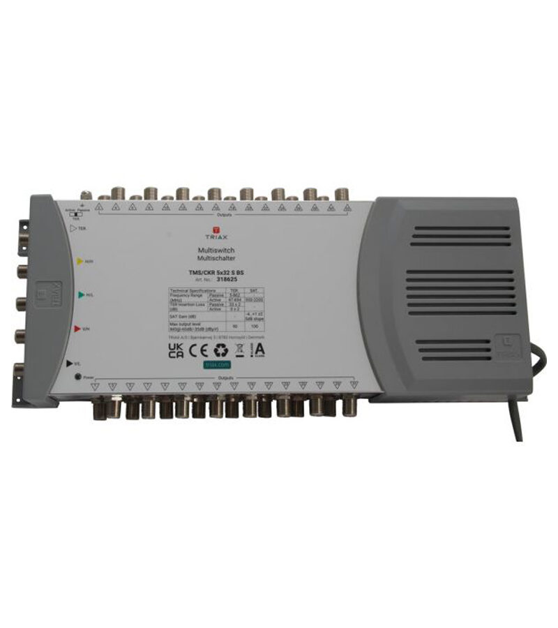 TRIAX 318606 TMS0532 5S Series Standalone 5 Wire – 32 Outlet Multi-Switch, Mains Pwd