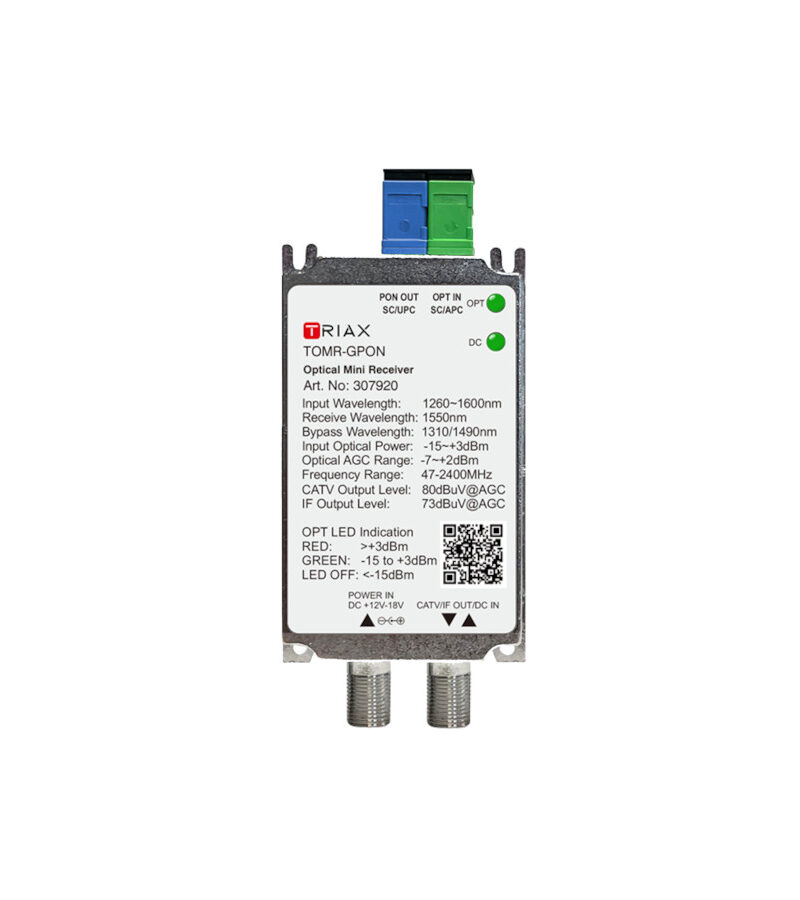 TRIAX 307920 TOMR-GPON Optical MINI Receiver with PON Pass MATV 47-862 + SAT 950-2400