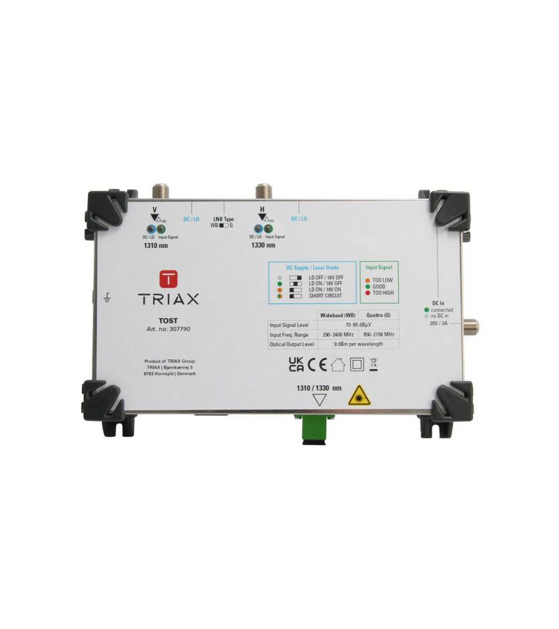 TRIAX 307790 TOST Optical Tx 2xSAT (H&V 1310/1330nm) +9dBm SINGLE Core OS1/2, SC/APC, Rq.TWOC