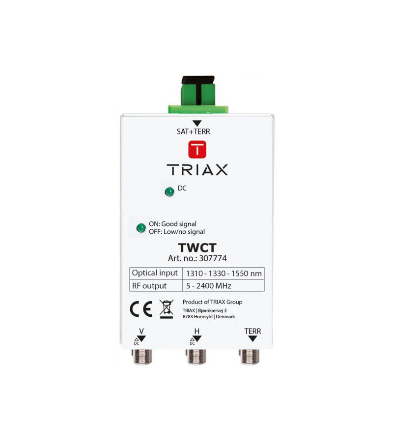 TRIAX 307774 TWCT Optical Rx 2xSAT (H&V 1310/30nm) +TERR (1550nm) from SINGLE OS1/2, +TOCT Tx